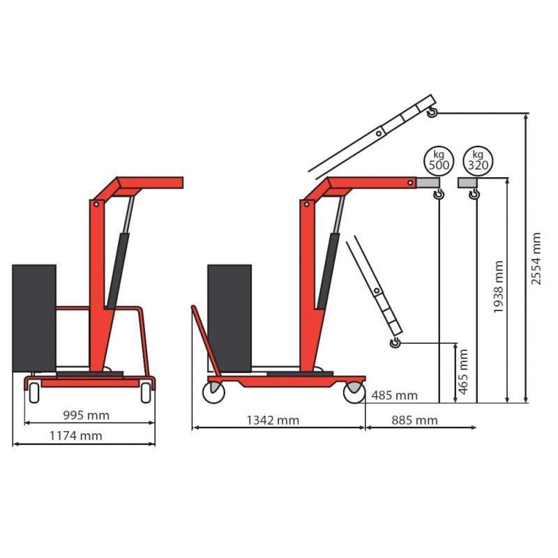 Grue mobile rotative - Elévation et extension électriques - Porte à faux 500 Kg