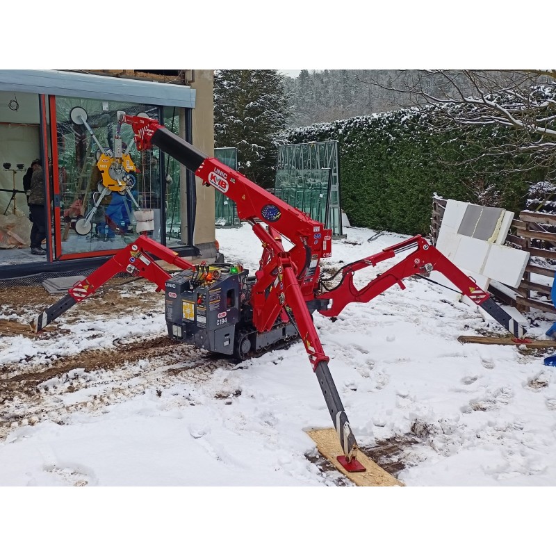 Mini grue avec palonnier à ventouse autonome 800 Kg, pour la pose de vitrage sur chantier - PALVAC