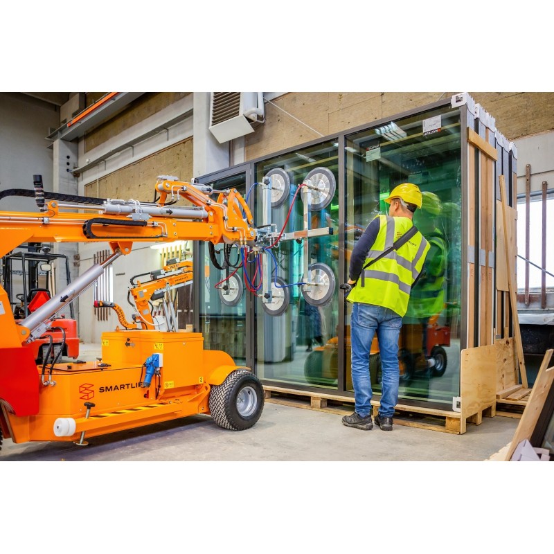 Pose de vitrage lourds sur chantier avec robot de pose SMARTLIFT