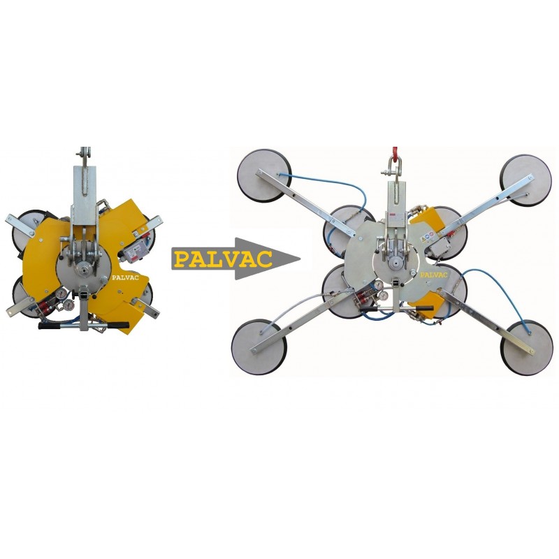 VB4+4 Palonnier à ventouses autonome pour vitrage - 400 à 800 Kg Capacité 800 Kg maxi / 4 + 4 ventouses Ø 300 mm / Conçu pour la manutention de vitrage sur chantier / Conforme EN 13155