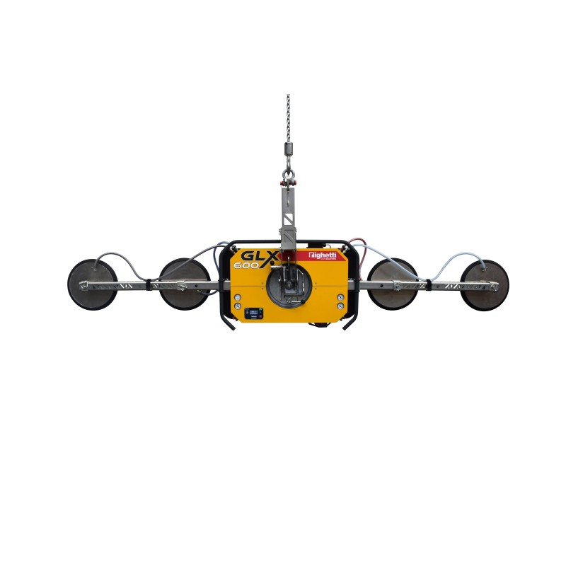 Palonnier à ventouses GLX sur batterie pour la manutention de vitrage sur chantier, capacité 600 Kg