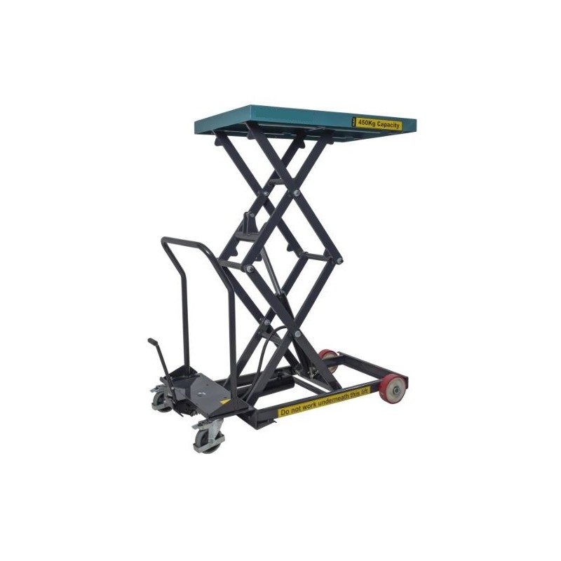 Table élévatrice mobile manuelle double ciseaux 450 kg - levée 1350 mm - PALVAC