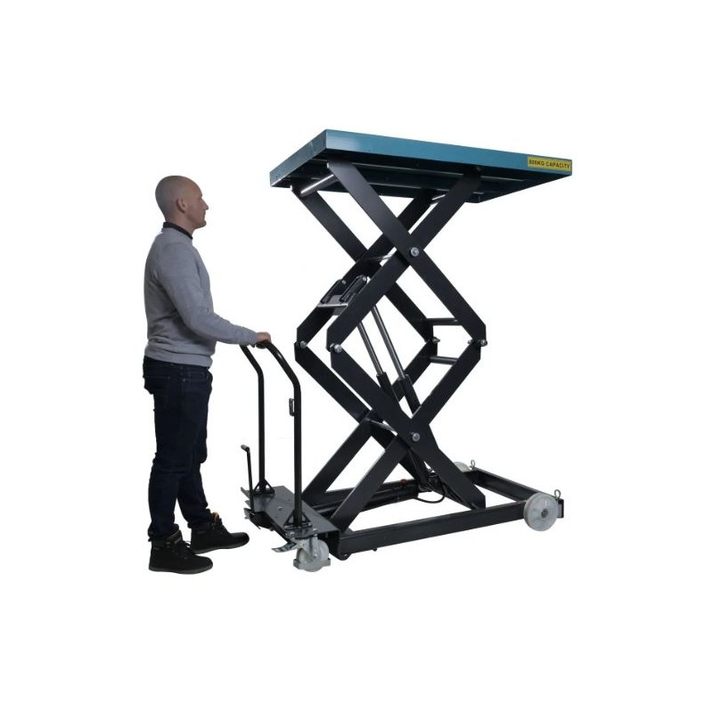 Table élévatrice mobile manuelle double ciseaux - 800 kg - levée 1900 mm - PALVAC