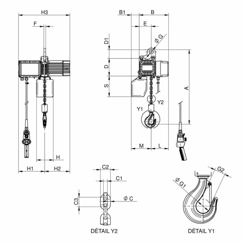Plan palan électrique RWM - 500 Kg - bi vitesse 1 et 4 m/min