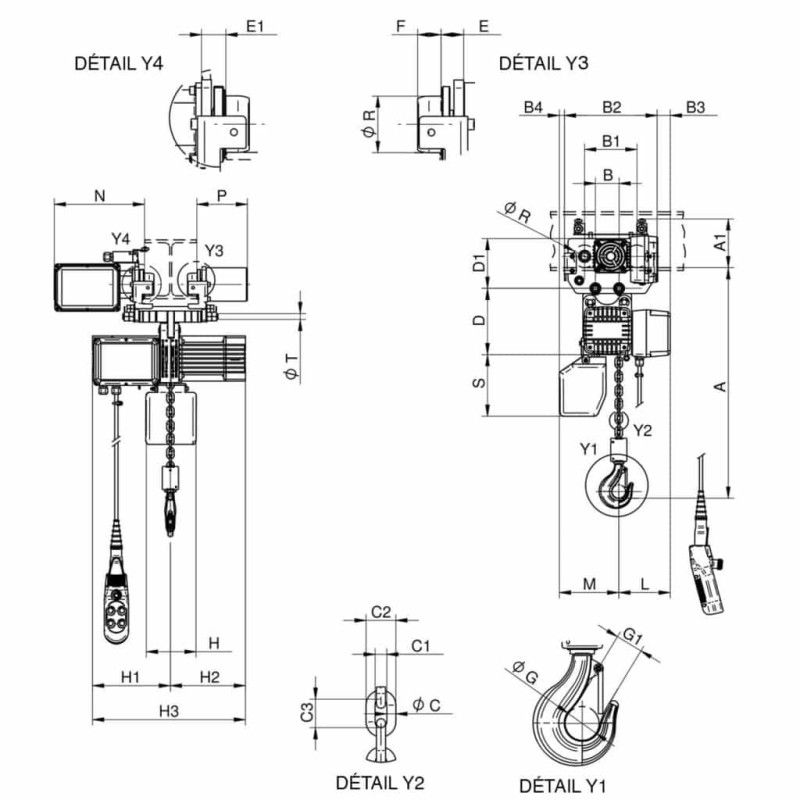 plan palan électrique RWM à chariot électrique - 125 Kg - bi vitesse 1 et 4 m/min