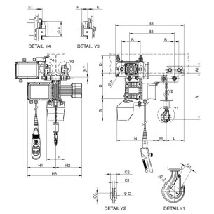 plan palan électrique à hauteur perdue réduite RWM à chariot électrique - 1000 Kg - bi vitesse 1 et 4 m/min