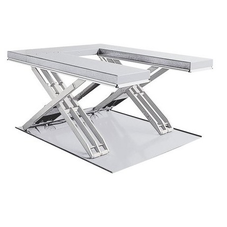 Table élévatrice inox / Capacité 600 kg / Elevation maxi : 880 mm / Plateau 1500x1100 mm